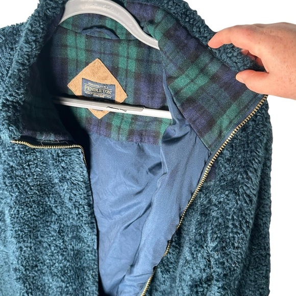 Pendleton Blue Teddy Sherpa Plaid Full Zip Long Sleeves Pockets Jacket Sz Large - Picture 5 of 13